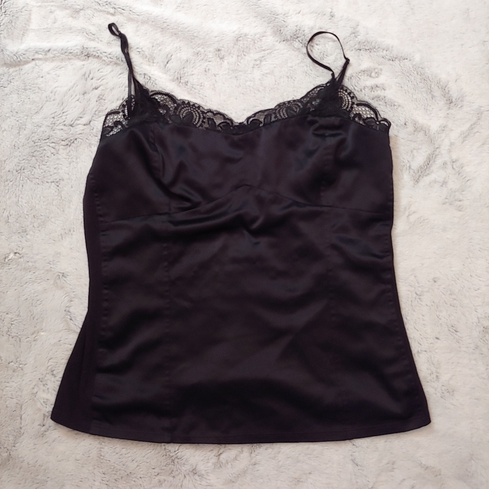Ann Taylor Satin Tank Top w/Lace Trim